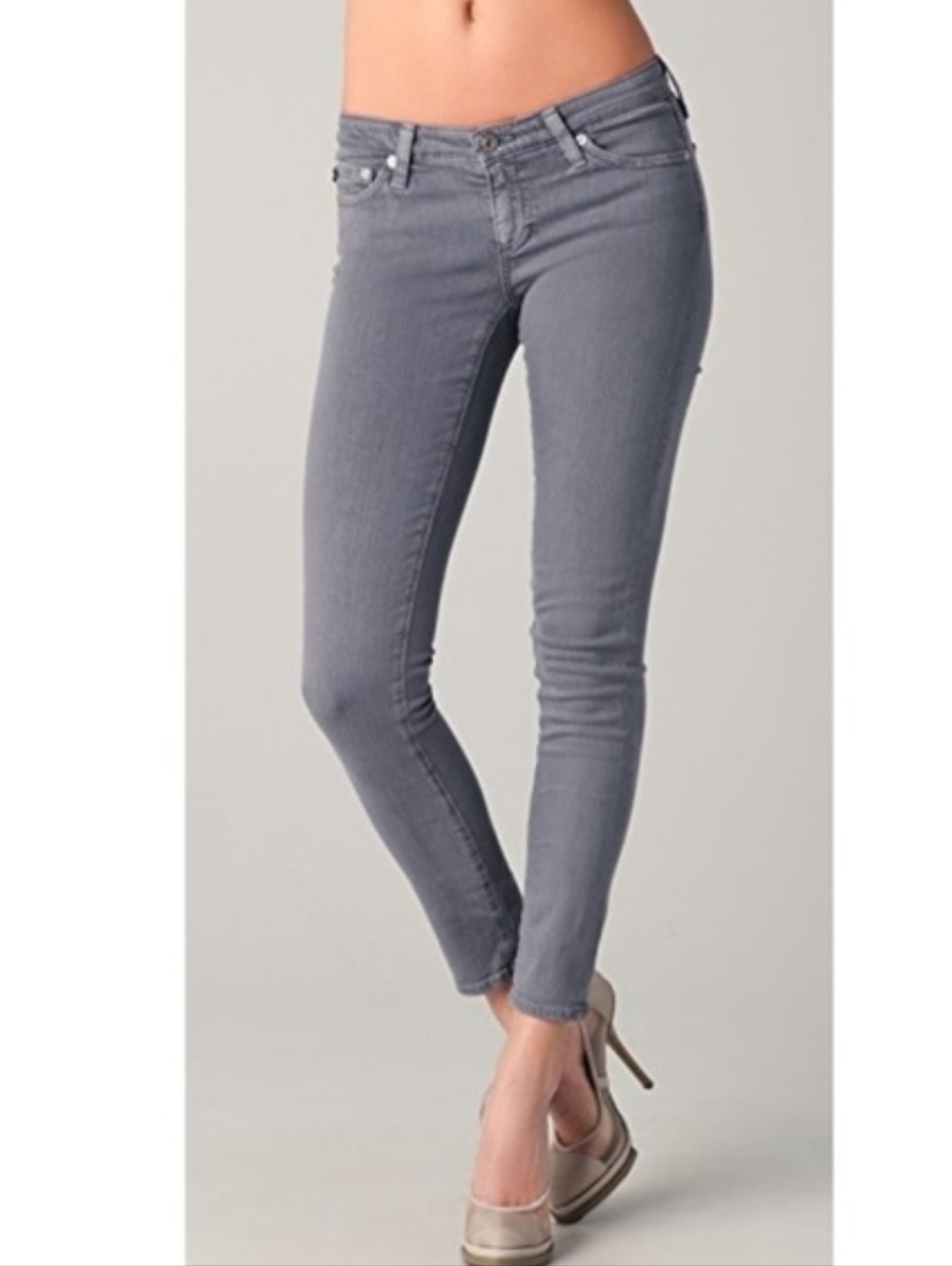 AG Adriano Goldschmied gray skinny jeans The Stevie Ankle Zip 27 R Straight Leg